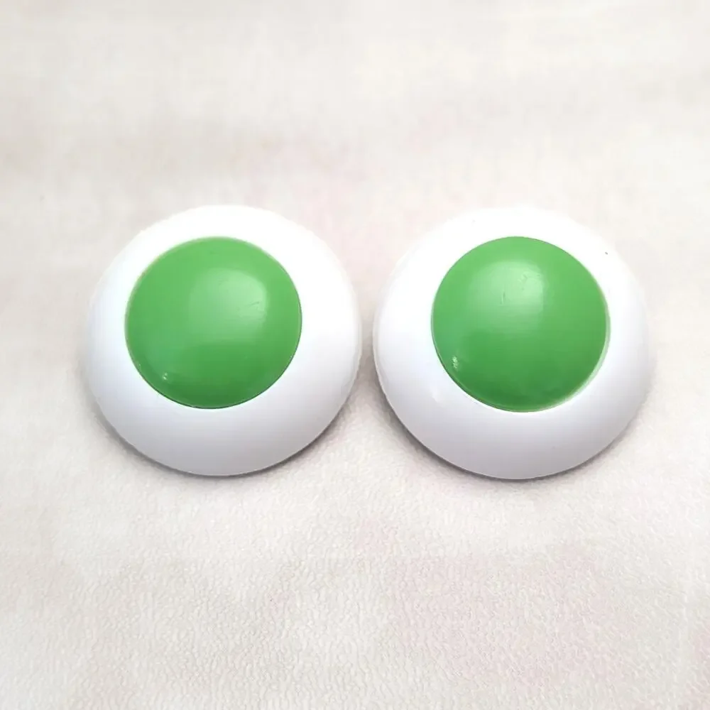 Vintage Clip On Earrings Large Domed Green and White Circle Retro Statement